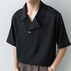 小伙立领纯色衬衫男休闲宽松风刺绣衬衣轻熟风A236-82578-P45图片