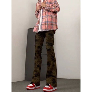美式复古迷彩工装裤男高街潮宽松直筒休闲弯刀微喇裤LB00244-P65图片