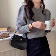 高品质~秋季新款衫女毛衣泡泡袖宽松收腰显瘦针织打底羊毛衫，女装羊毛衫，旭驰羊绒