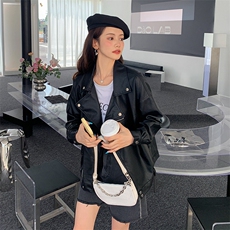 黑色小个子炸街短款PU皮衣女2025春新款韩版港风街头机车百搭上衣，女装短外套，2C037