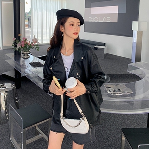 黑色小个子炸街短款PU皮衣女2025春新款韩版港风街头机车百搭上衣图片