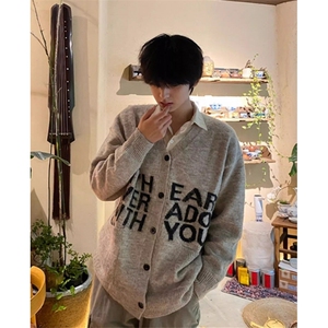 字母提花V领开衫毛衣男女秋季软糯慵懒风针织衫美式外套潮 MRS306图片