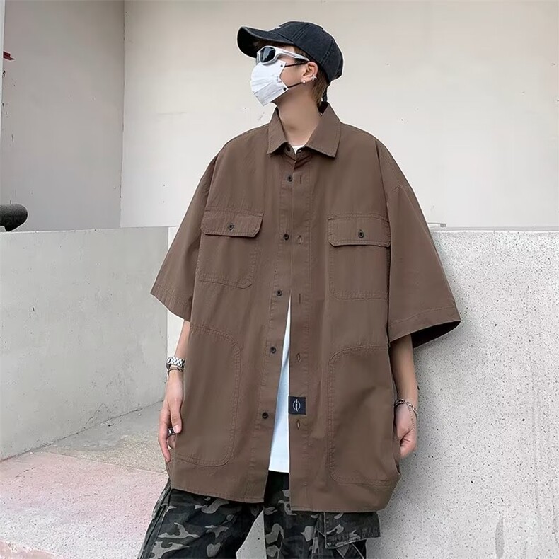 衬衫男短袖港风潮流痞子帅2023夏季新款ins宽松百搭外套CY219-P51,男装衬衫,星座412-3