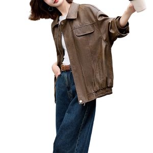 美拉德皮衣外套女早秋学院风棕色皮衣美式痞帅皮夹克2024新款高级图片