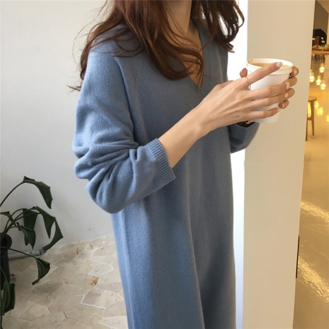 羊毛衫女款2024秋冬新款时尚毛衣宽松中长款连衣裙,女装连衣裙,思途羊绒