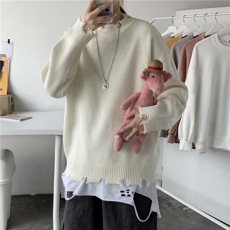 秋冬新品韩版情侣破洞毛衣做旧磨破ins男女宽松针织衫T802,男装针织衫/毛衣,星座1501