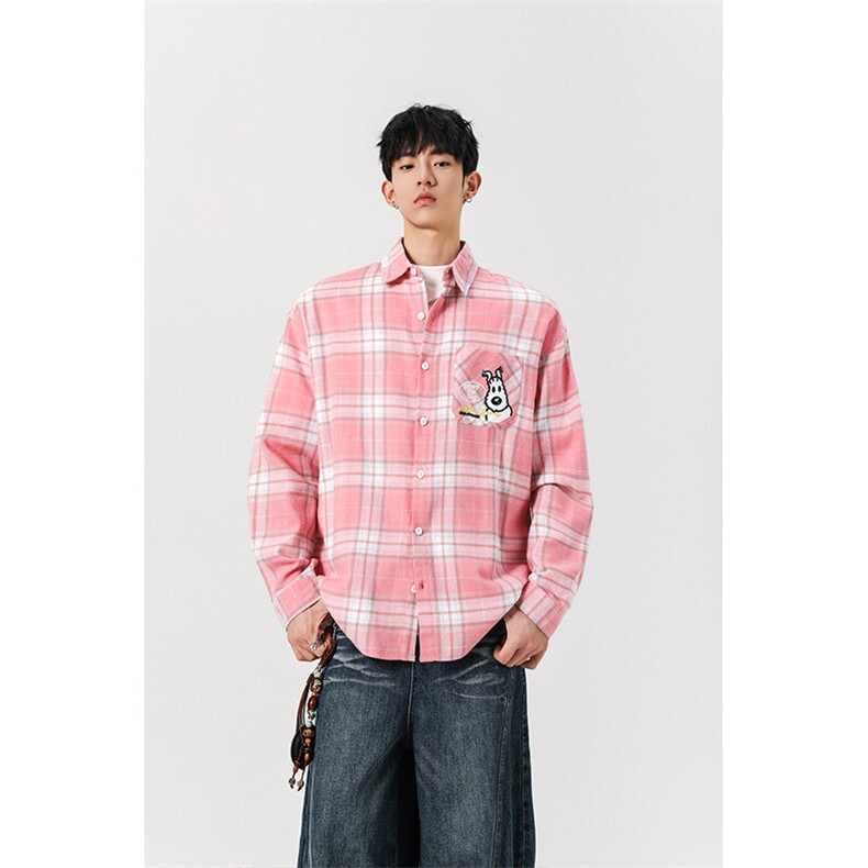 8XL-M 小狗格子衬衫男长袖2025春情侣款寸衣宽松衬衣CS519P58控78图片