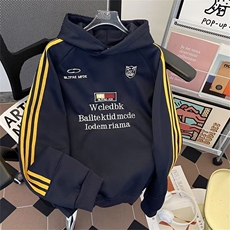 复古徽章织带连帽卫衣男女秋季潮宽松百搭情侣运动加绒上衣潮，男装卫衣，星座1013