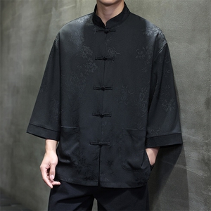 2025夏季新款男士风竹子提花衬衫宽松大码立领上衣CS2503-P70图片