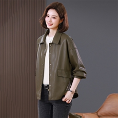 原创设计韩版大码显瘦复古纯色简约气质休闲皮衣外套女，女装皮衣，希欧阁