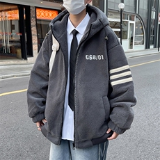 羊羔毛绒夹克秋冬季颗摇粒绒外套潮牌连帽加厚棉袄A436-881-P95，男装棉衣，电商A436