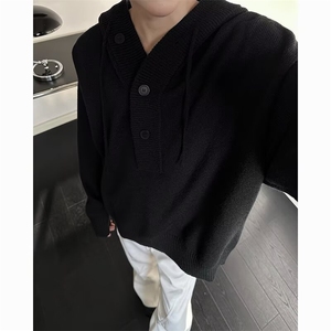 秋冬新款美式休闲连帽毛衣男女复古慵懒风宽松情侣套头针织衫外套图片
