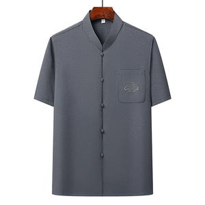 2025夏季薄款高端风绣花冰丝短袖衬衫唐装汉服套装 801-P75图片