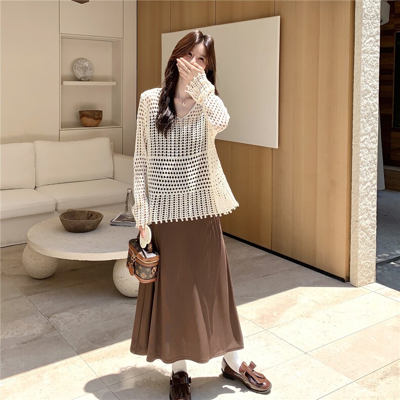 法式复古镂空针织罩衫搭配吊带裙两件套女2025春夏新款时尚套装裙，女装连衣裙，维壹