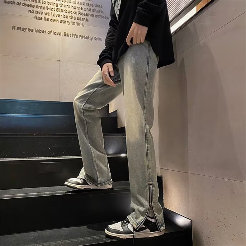 美式hiphop裤子高街潮牌ins裤脚开叉牛仔裤男大破洞长裤K3274-P41,男装牛仔裤,星座412-3