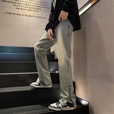 美式hiphop裤子高街潮牌ins裤脚开叉牛仔裤男大破洞长裤K3274-P41，男装牛仔裤，星座412-3