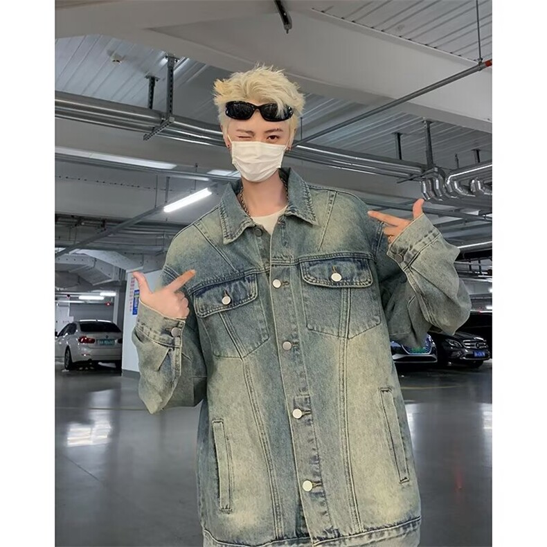 复古牛仔外套女春秋款高级感潮牌水洗做旧宽松休闲夹克男8841P58，男装工装外套，星座410-2