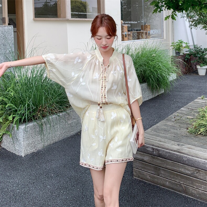 现货主推重工艺刺绣女夏新款休闲减龄穿搭两件套A2601-139-K218,女装套装/套裙,美静678