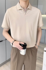 夏轻熟风简约小V领Polo衫抖音直播翻领半截袖体恤PL21/P45特控78，男装T恤，电商A243