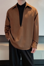 春季新款潮男拼接假两件宽松套头衬衣高级大V领长袖衬衫CS882P73，男装衬衫，电商B267