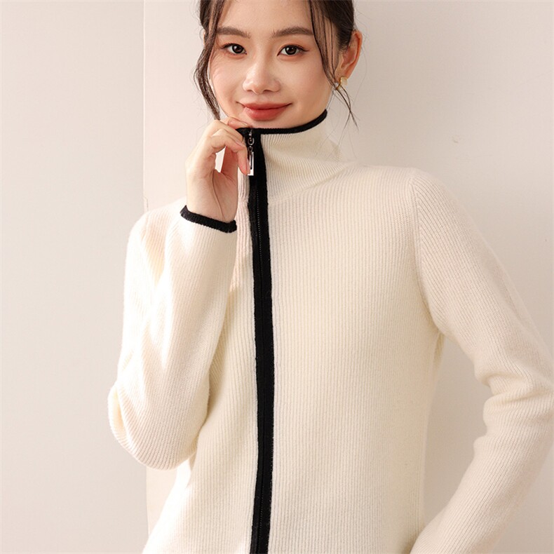 2025年秋季新款百搭女士羊毛女拉链开衫,女装羊毛衫,狄美羊绒