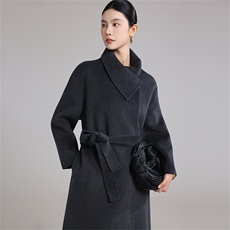 2025年秋季新款百搭女士系绳POLO领羊绒大衣，女装双面呢大衣，鹿展羊绒大衣