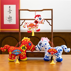 国潮剪纸马2026马年吉祥物公仔生肖小马毛绒玩具原装正版