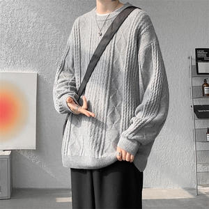 8XL-M圆领毛衣男秋冬季宽松慵懒套头麻花针织衫毛线衣MY19005P68图片