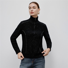 2025秋冬新款时尚半高领山羊绒100%拉链羊绒毛衣女，女装羊绒衫，阿舍尔精品