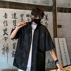 2026夏季新款中式冰丝暗龙纹短袖衬衫男CD2262特P35建议零售价88，男装T恤，电商A001