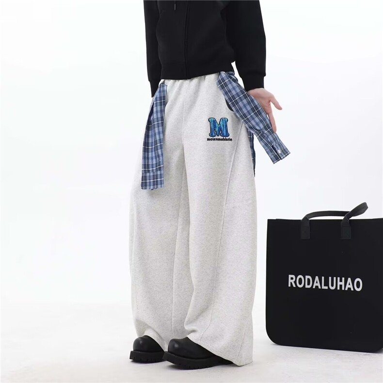 休闲阔腿裤男女韩版潮流高街帅气字母2025冬季ins长裤K6793-P53,男装休闲裤,星座412-3