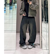 复古水洗解构弯刀牛仔裤男女宽松直筒美式休闲阔腿拖地裤N1049，男装牛仔裤，星座1116A（原606A-3）