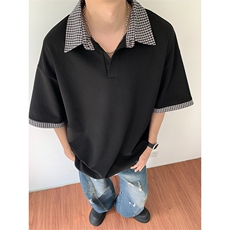 2026夏季假两件格子老钱风宽松短袖T恤男T5195特P30建议零售价68，男装T恤，电商A001
