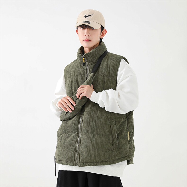 冬季灯芯绒棉马甲男复古加厚立领棉服情侣外套配挎包8516-P70,男装棉衣,电商B306