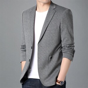 春秋季新款西服中年男装薄款商务休闲宽松上衣男士纯色无开衩外套图片