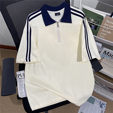 300克得物重磅双纱纯棉短袖条纹撞色设计感POLO衫T恤RH5033-特P40，男装Polo衫，星座610B-1