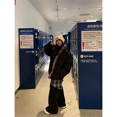 网图有货美式复古休闲格子拼接立领棉衣男女棉服外套A1022-P75，男装棉衣，星座1505