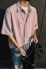 衬衫男褶皱设计夏季新款2025潮流不规则短袖-A2015TP28控58无差价，男装衬衫，电商B241