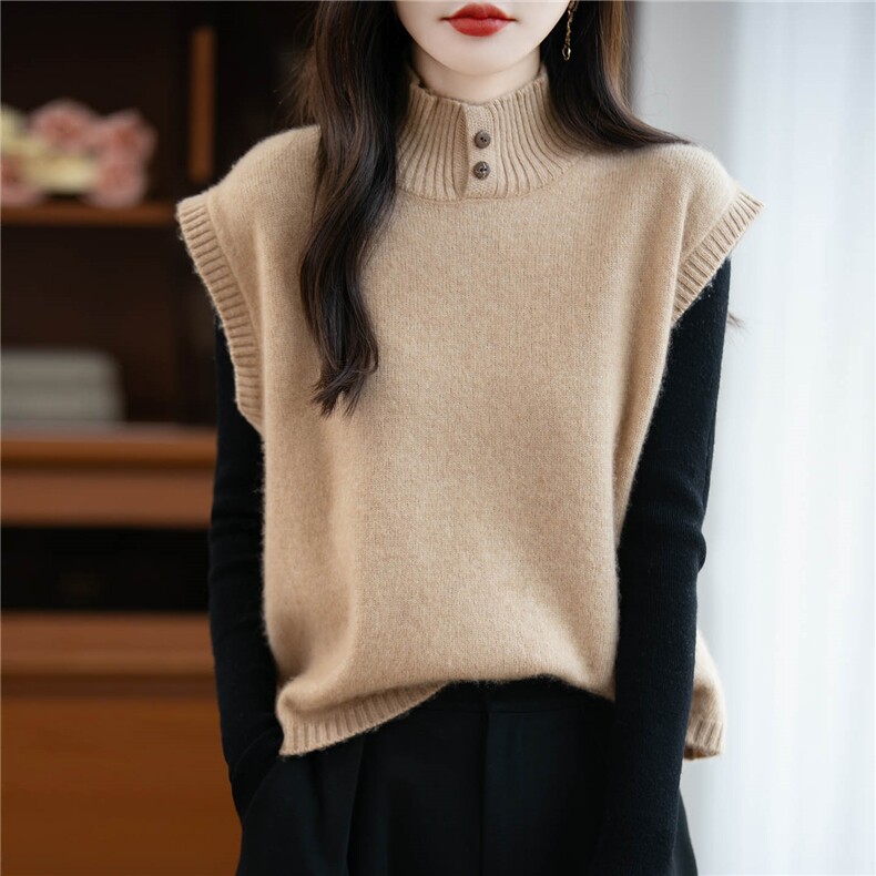 纯羊毛针织马甲背心女外穿宽松无袖毛衣2025秋冬新款坎肩叠穿上衣，女装马甲，绒汀羊绒