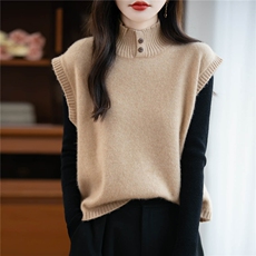 纯羊毛针织马甲背心女外穿宽松无袖毛衣2025秋冬新款坎肩叠穿上衣，女装马甲，绒汀羊绒