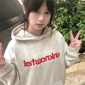 CX219-P49 刺绣美式卫衣女2025新款连帽套头衫ootd少女学生春秋图片