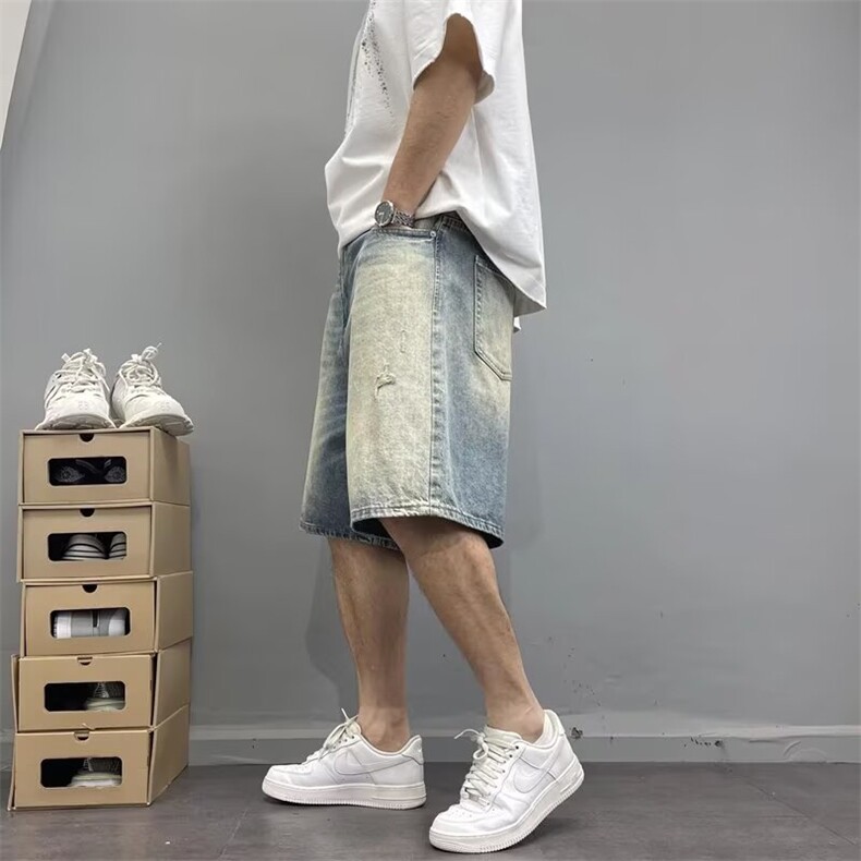 牛仔短裤男士夏季薄款潮牌美式复古休闲潮流五分裤子2025新款中裤,男装牛仔裤,星座506A