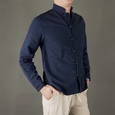 风棉麻盘扣衬衫男士复古亚麻长袖衬衣钱塘6005-YM06，男装衬衫，星座1112-5（原712-5）