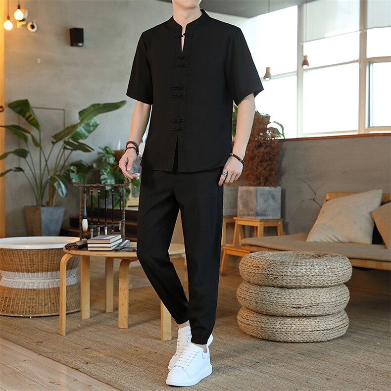 风短袖套装休闲宽松夏季男装复古潮流男士汉服唐装ZT2302-P78,男装T恤,星座1105-3