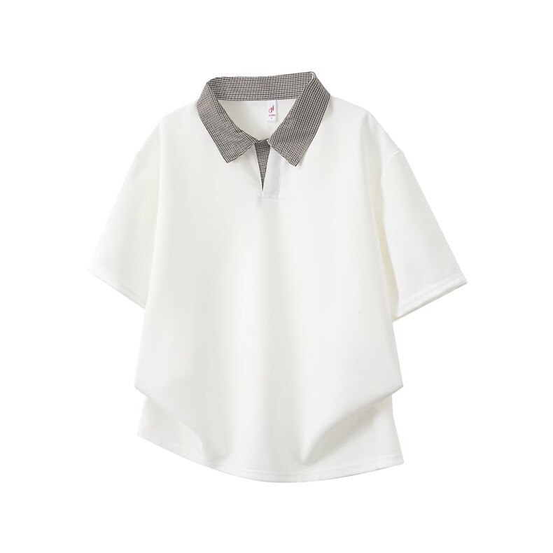 千鸟格拼接短袖polo衫男女夏季美式高街翻领t恤cleanfit正肩半袖，男装T恤，星座601-1