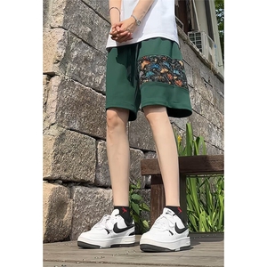 新中式运动短裤男夏季刺绣拼接风五分裤 8027-P32图片
