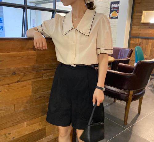 翻领撞色边上衣，女装，土布鱼