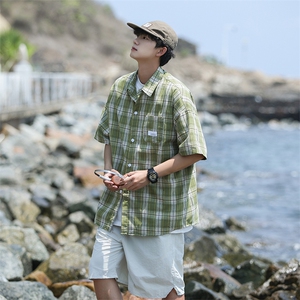 格子衬衫男士短袖韩版潮流日系痞帅2024夏季新款ins外套CY792-P33图片