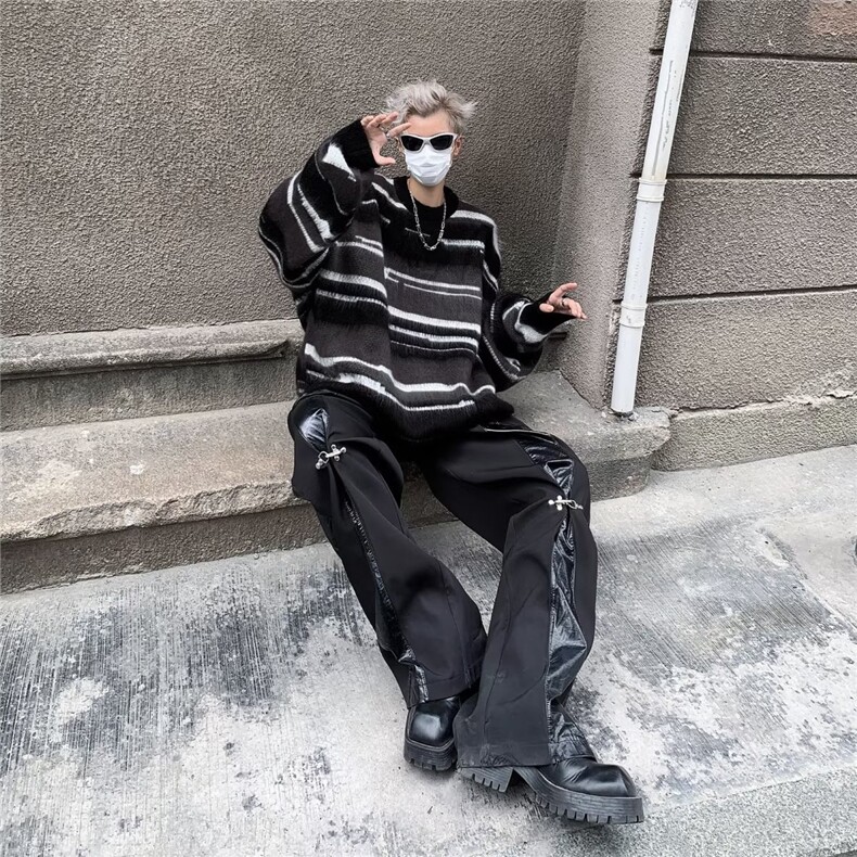 条纹美式复古毛衣男女套头慵懒情侣秋冬季针织衫外套91662-p52,男装针织衫/毛衣,星座1008-1