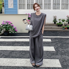又A又飒无袖上衣套装女夏新款显瘦气质垂感西装垂感阔腿裤两件套，女装套装/套裙，2C301